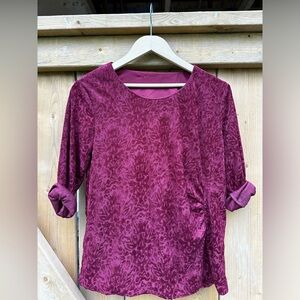 Vintage 90s Top Wine Red Crushed Velvet Grunge Blouse Party Holiday Floral 🍷
